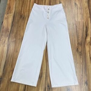 J. McLaughlin White Wide Leg Button Front High Rise‎ Cropped Pants Size 6
